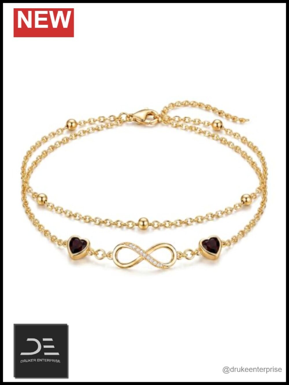 18K Yellow Gold Infinity Birthstone Bracelet/Anklet Adjustable 7-9"